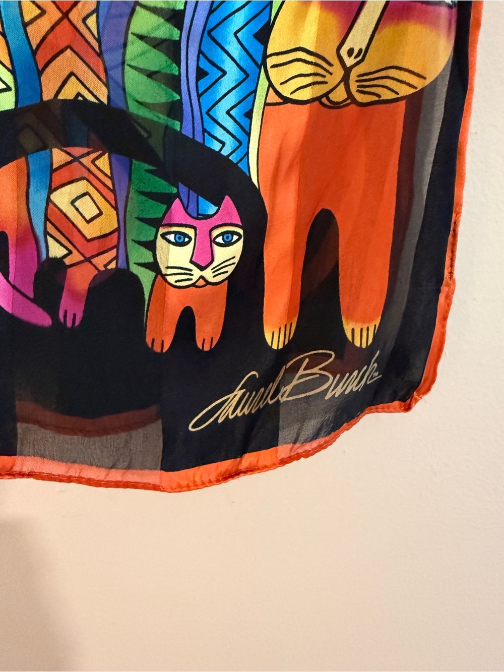 Laurel Burch Silk Scarf Cat Print Vibrant - Picture 3 of 3